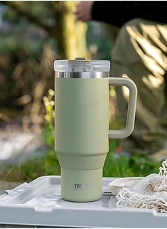 TYESO Tyeso 30 oz Tumbler with Handle, Straw and Lid - Leak Resistant Insulated Stainless Steel Water Bottle, Car Cup Holder Friendly Travel Coffee Mug (Green)  - Image 4