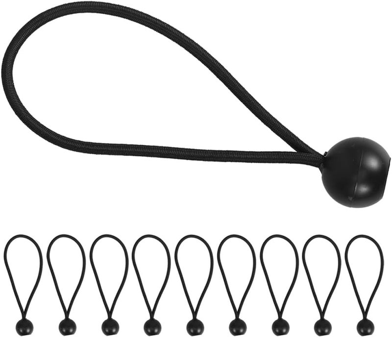 Angoily 10pcs Black Bungee Cords with Balls – 4x15cm Elastic Tie Down Straps for Tarpaulin, Camping, Luggage Securing and Outdoor Storage - Image 1