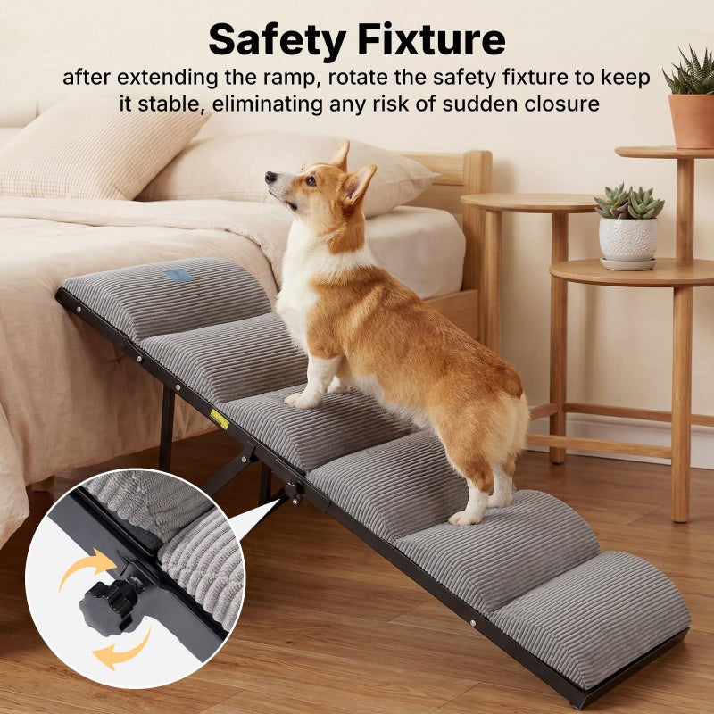 Veehoo Dog Ramp for Bed Couch for Small to Large Dog, Foldable Ramp for Dogs to Get on Bed 5 Adjustable Height from 12" to 20", Pet Cat Stairs Doggy Steps Non Slip with Metal Frame, Up to 130lbs - Image 3