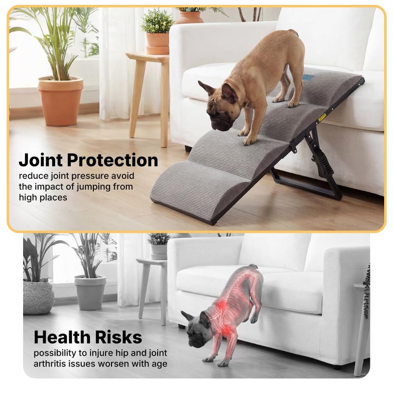 Veehoo Dog Ramp for Bed Couch for Small to Large Dog, Foldable Ramp for Dogs to Get on Bed 5 Adjustable Height from 12" to 20", Pet Cat Stairs Doggy Steps Non Slip with Metal Frame, Up to 130lbs - Image 4