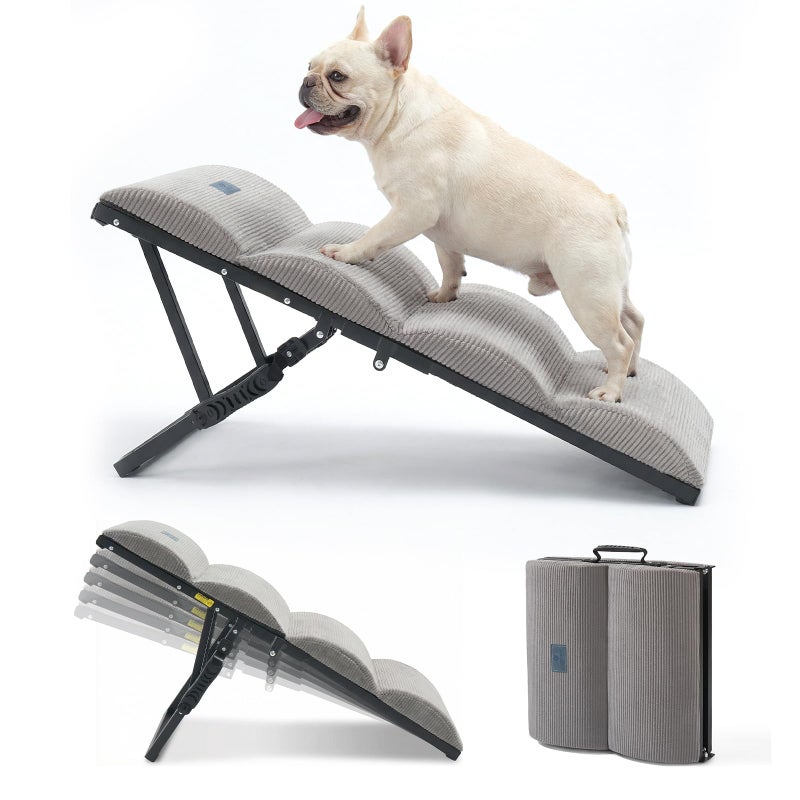 Veehoo Dog Ramp for Bed Couch for Small to Large Dog, Foldable Ramp for Dogs to Get on Bed 5 Adjustable Height from 12" to 20", Pet Cat Stairs Doggy Steps Non Slip with Metal Frame, Up to 130lbs - Image 1