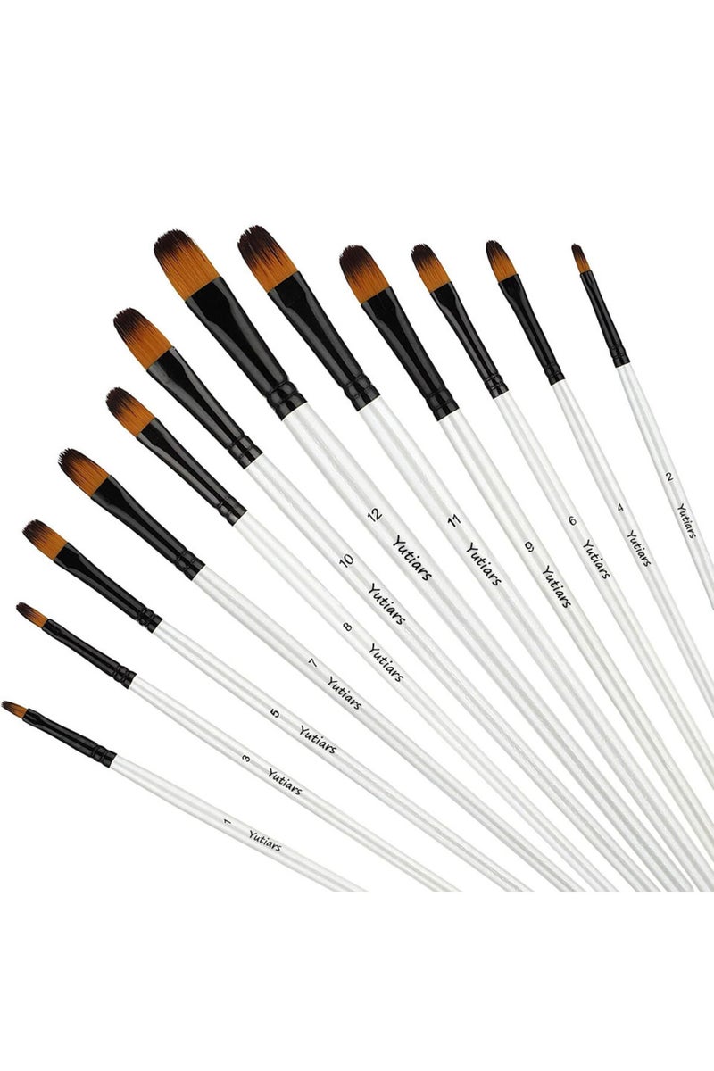 erorex 12pcs white filbert 12pcs Artist Brushes with Nylon Tips - Wood Handle Professional Paintbrush Set