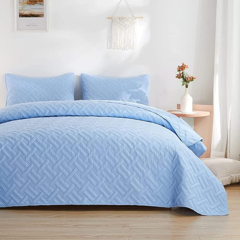 BSB HOME 100% Microfiber Ultrasonic 280 Tc Printed King Size Quilted Bed Cover/Bedspread/Bedding Set with 2 Pillow Covers, (Luxury, Light Blue or Aqua, 7.5ft X 8ft Inches, 254X228 cm) - Image 1
