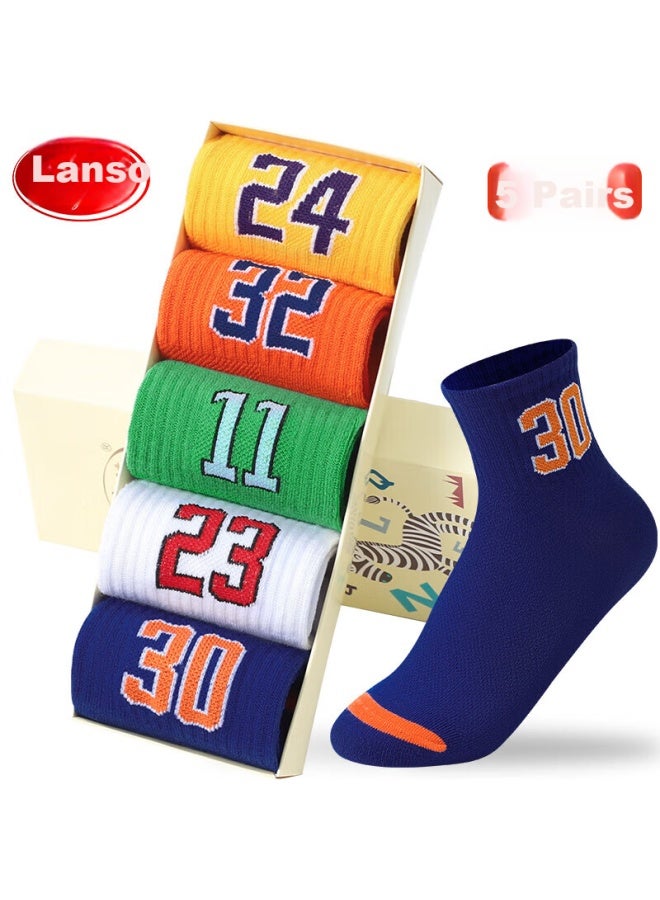 LANG SHA Langsha Children's Socks, Boys' Spring And Summer Thin Mesh Breathable Mid-calf Student Socks, Digital Combination - Image 1