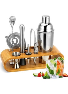RollsTimi  9-Piece Bartender Cocktail Shaker Set With Stand Silver/Brown 1000ml  - Image 1