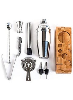 RollsTimi  9-Piece Bartender Cocktail Shaker Set With Stand Silver/Brown 1000ml  - Image 3