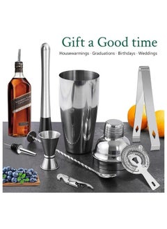 RollsTimi  9-Piece Bartender Cocktail Shaker Set With Stand Silver/Brown 1000ml  - Image 5
