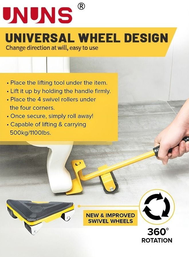 UNUNS Furniture Moving Tools,5-Piece Heavy Duty Furniture Lifter, 360 Degree Rotatable Rubber Roller,For Moving Heavy Furniture,Refrigerators,Sofas,Cabinets - Image 3