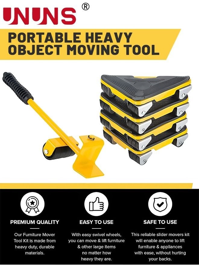 UNUNS Furniture Moving Tools,5-Piece Heavy Duty Furniture Lifter, 360 Degree Rotatable Rubber Roller,For Moving Heavy Furniture,Refrigerators,Sofas,Cabinets - Image 4