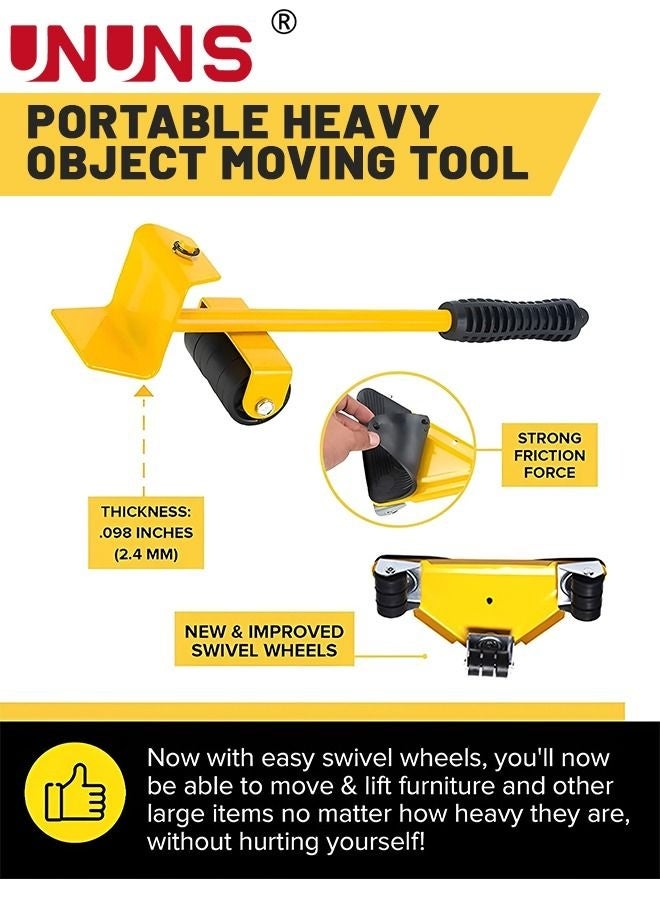 UNUNS Furniture Moving Tools,5-Piece Heavy Duty Furniture Lifter, 360 Degree Rotatable Rubber Roller,For Moving Heavy Furniture,Refrigerators,Sofas,Cabinets - Image 2