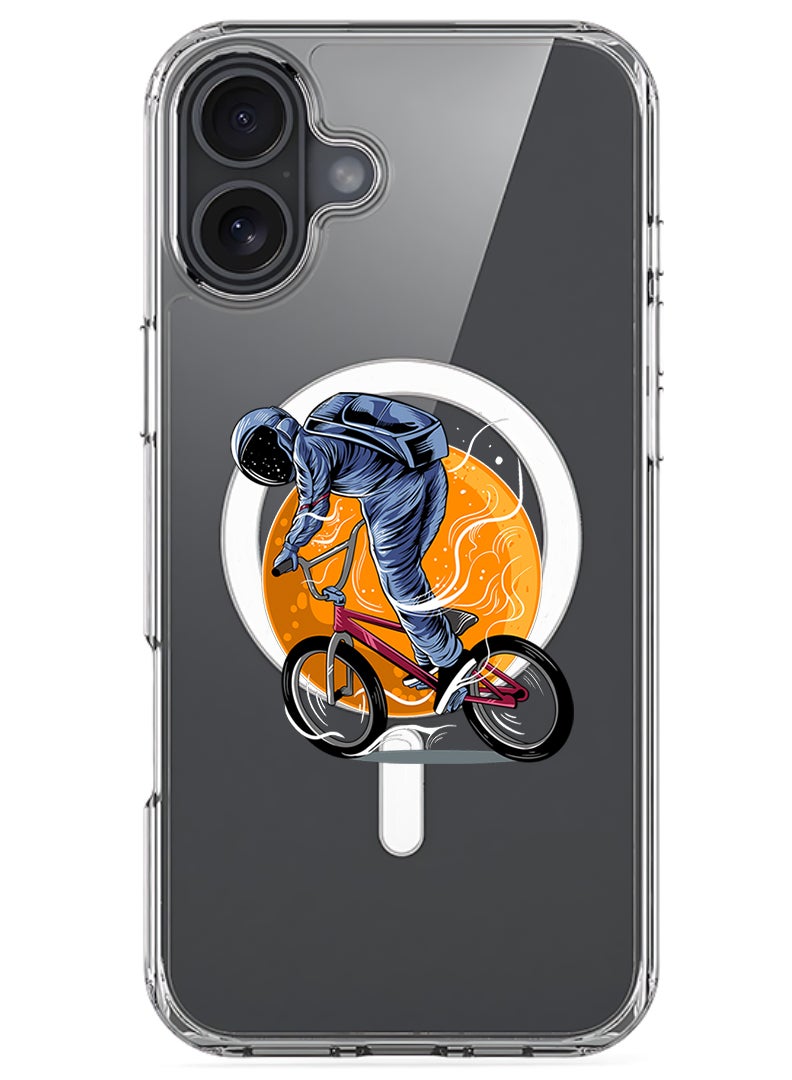 Theodor Magnetic Case for Apple iPhone 17 Compatible with MagSafe Wireless Charging, Shockproof Phone Bumper Cover - Astronaut riding Bike - Image 1