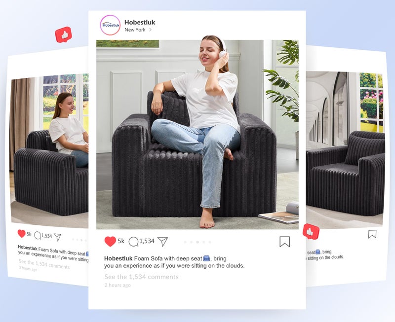Hobestluk Single Sofa Foam Couch Sofa for Small Spaces Comfy Sofas with Removable Cover Furry Couch with Pillows for Living Room, Bedroom, Apartment, Office (Dark Grey, Standard) - Image 4