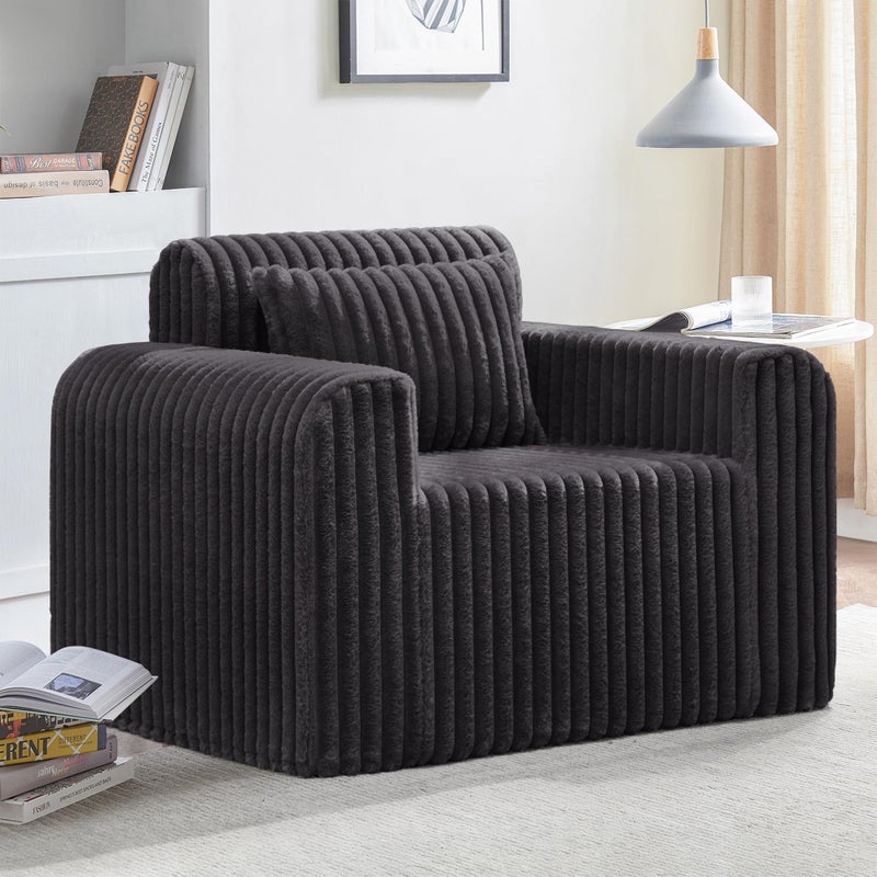 Hobestluk Single Sofa Foam Couch Sofa for Small Spaces Comfy Sofas with Removable Cover Furry Couch with Pillows for Living Room, Bedroom, Apartment, Office (Dark Grey, Standard) - Image 3