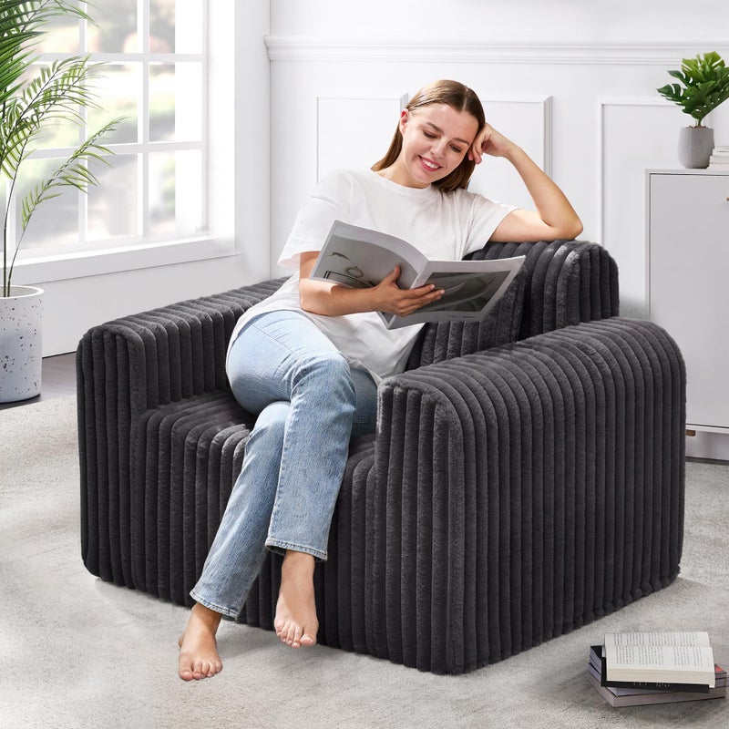 Hobestluk Single Sofa Foam Couch Sofa for Small Spaces Comfy Sofas with Removable Cover Furry Couch with Pillows for Living Room, Bedroom, Apartment, Office (Dark Grey, Standard) - Image 1