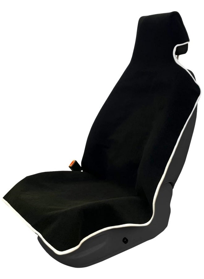 Premium Microfiber Towel Car Seat Cover - Waterproof  Sweatproof - Universal Fit, Machine Washable, Non-Slip - Seat Protector for Car, Truck, SUV, Van (Black, 1 Pack) - Image 1