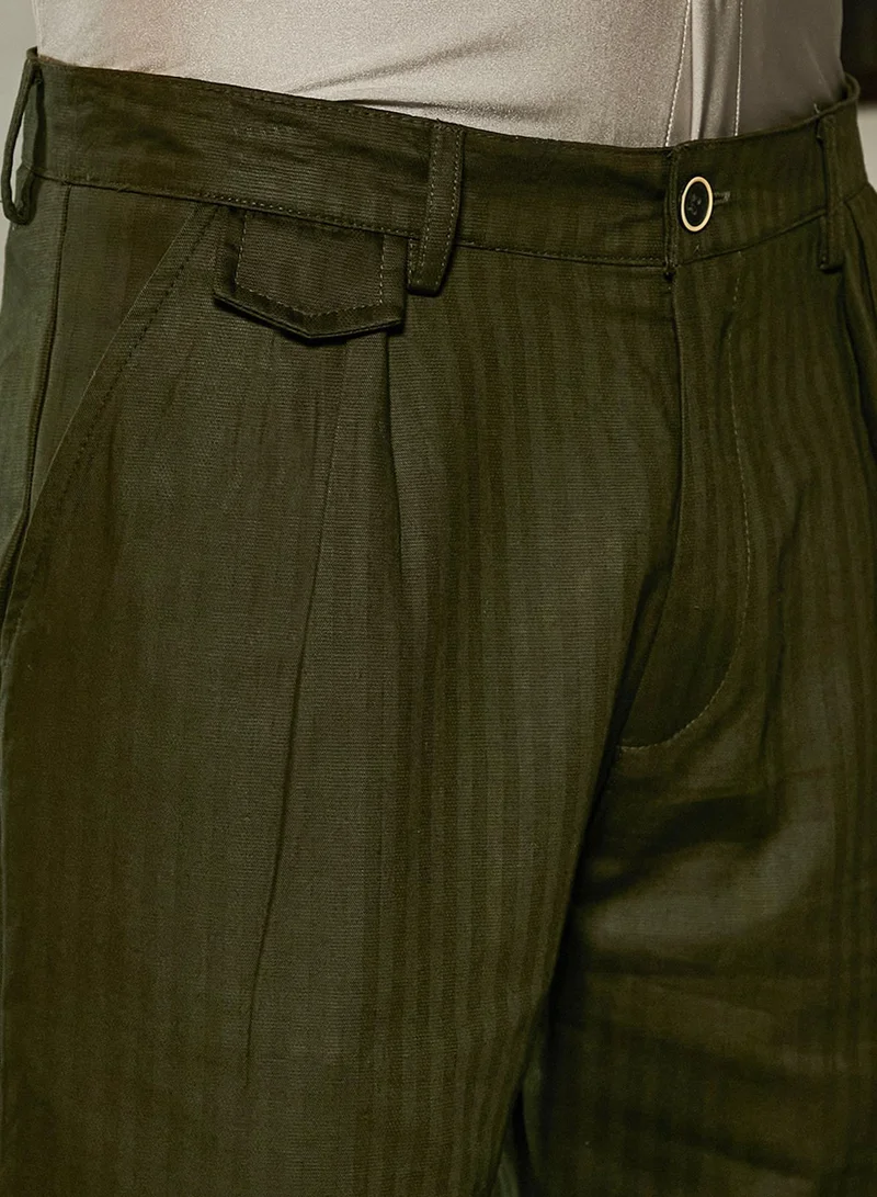 CAHOOT  Men's Juniper Green Striped Tailored Trousers for Men | Best Price UAE