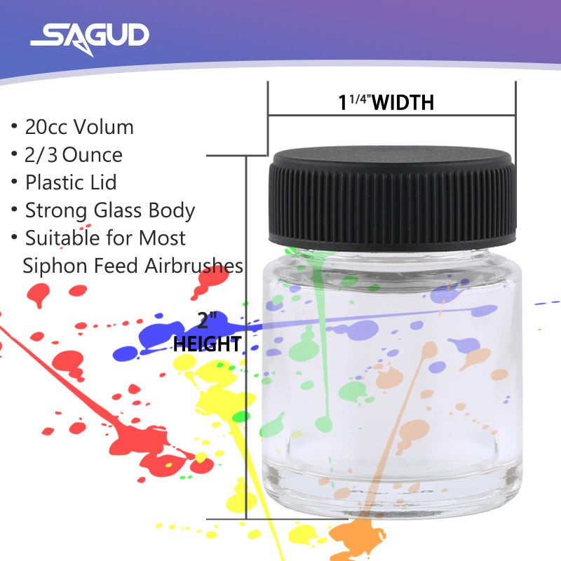 SAGUD 10pcs Airbrush Bottles 3/4oz 22cc with Plastic Lids Kit and Extra 5pcs Lids 5pcs O-Ring, Air brush Paint Storage Jars Store Pigments Color Inks - Image 2