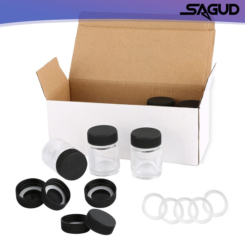 SAGUD 10pcs Airbrush Bottles 3/4oz 22cc with Plastic Lids Kit and Extra 5pcs Lids 5pcs O-Ring, Air brush Paint Storage Jars Store Pigments Color Inks - Image 3