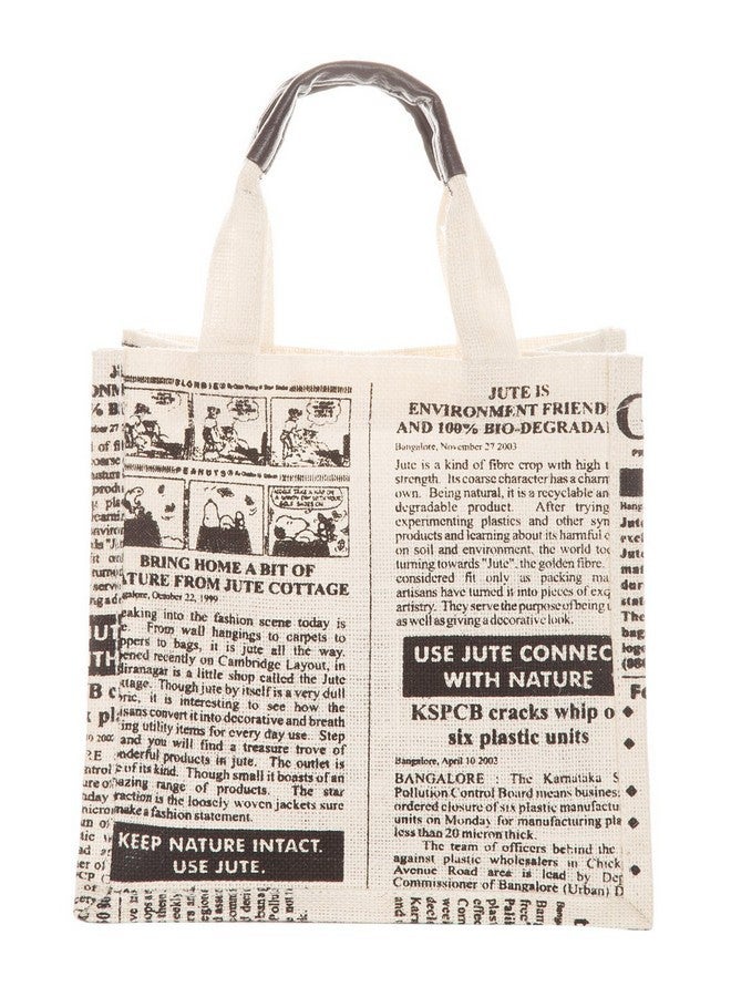 Jute Cottage Jute Bags for Lunch for Women and Men | Jute Grocery Bag | Jute Carry Bag | Jute Tiffin Bags | Newspaper Printed Jute Bag - Image 1