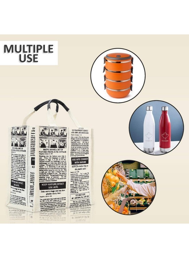 Jute Cottage Jute Bags for Lunch for Women and Men | Jute Grocery Bag | Jute Carry Bag | Jute Tiffin Bags | Newspaper Printed Jute Bag - Image 3