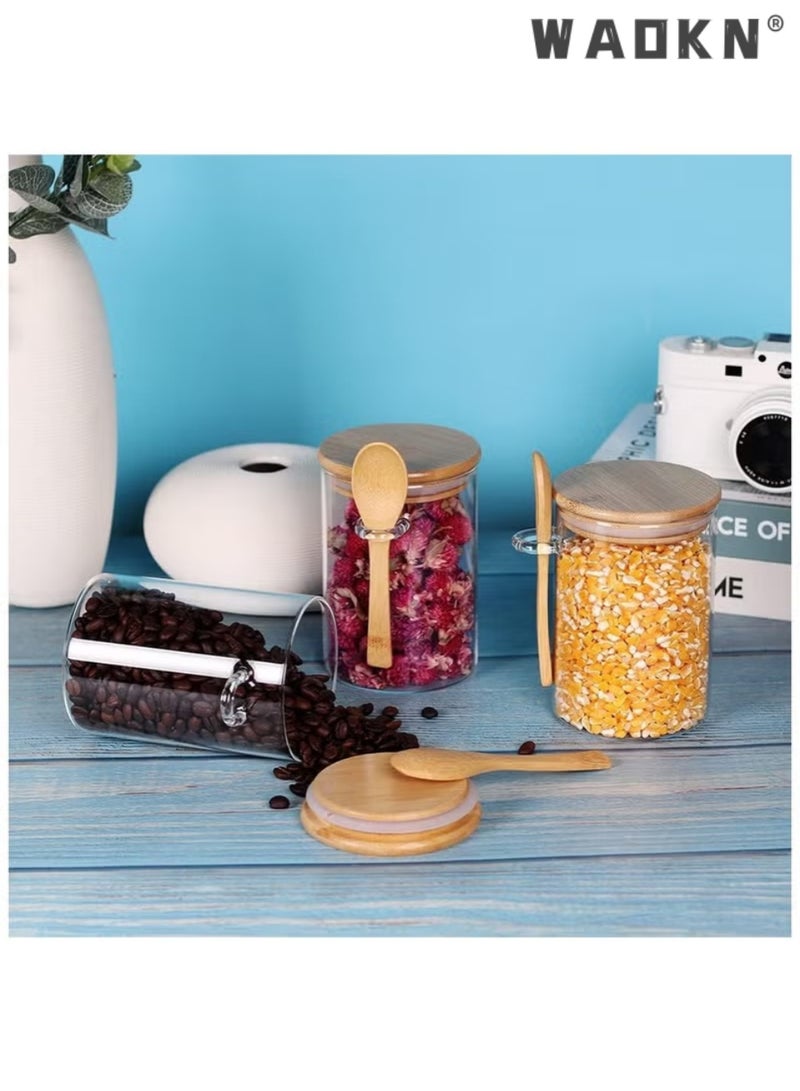 WAOKN Glass Jars with Bamboo Lids & Spoons 600ml Airtight Glass Spice Jars Clear Sugar Container Food Storage Containers for Coffee Beans Spice Sugar Tea Nuts Candy Salts - Image 4