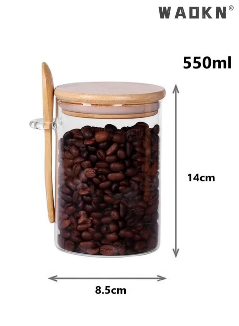 WAOKN Glass Jars with Bamboo Lids & Spoons 600ml Airtight Glass Spice Jars Clear Sugar Container Food Storage Containers for Coffee Beans Spice Sugar Tea Nuts Candy Salts - Image 2