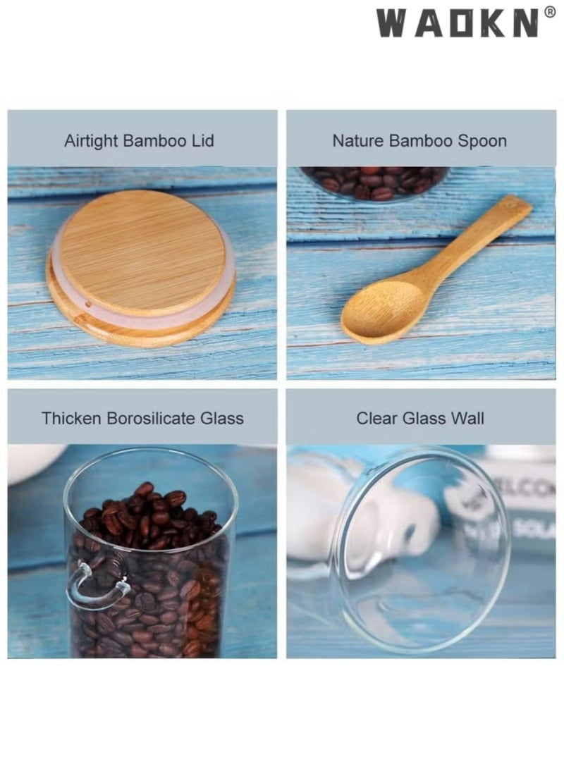 WAOKN Glass Jars with Bamboo Lids & Spoons 600ml Airtight Glass Spice Jars Clear Sugar Container Food Storage Containers for Coffee Beans Spice Sugar Tea Nuts Candy Salts - Image 5