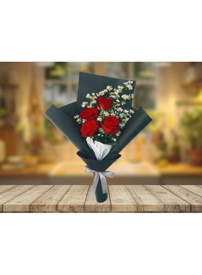 Black Wrap Red Rose Quad