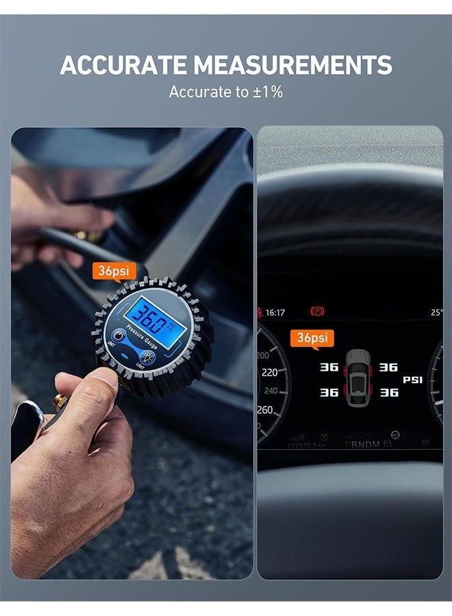 مقياس ضغط الإطارات الرقمي مع مضخم (3-250 PSI 0.1 لقرار العرض) ، شاك الهواء الثقيل واكسسوارات الضاغط مع خرطوم المطاط ومربط الاتصال السريع ، الأزرق - Image 2