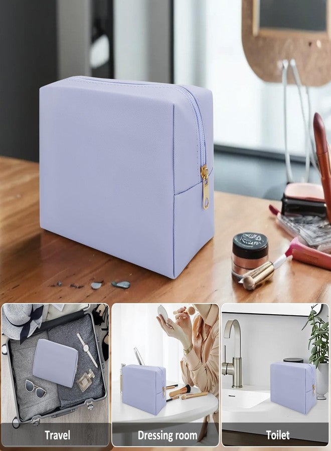 DOB SECHS PU Leather Cosmetic Bag Portable Toiletry Bag for Daily Use Cosmetic Organizer Water-resistant Make up Organizer Light Weight Travel Makeup Bag Cosmetic Pouch (Light Blue, L) - Image 5