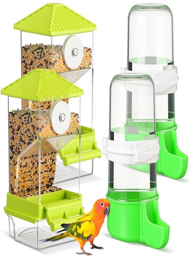 Yaomiao 4 Pcs No Mess Bird Feeders Automatic Parrot Water Dispenser Clear Quail Feeder and Watered Cage Accessories for Small and Medium Parakeet Cockatiel Canary(Assorted,Green) - Image 1