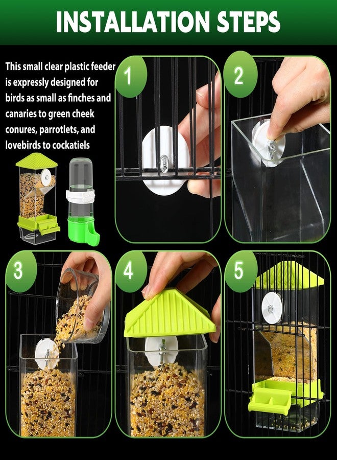 Yaomiao 4 Pcs No Mess Bird Feeders Automatic Parrot Water Dispenser Clear Quail Feeder and Watered Cage Accessories for Small and Medium Parakeet Cockatiel Canary(Assorted,Green) - Image 3