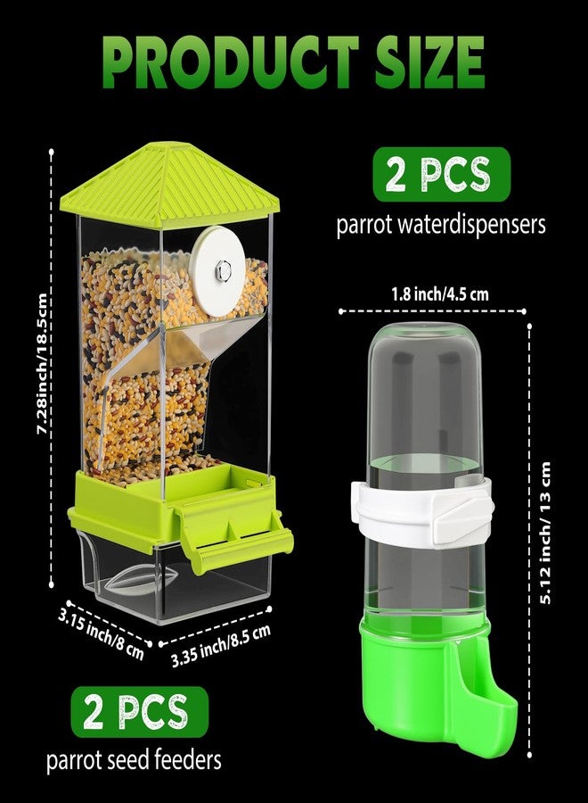 Yaomiao 4 Pcs No Mess Bird Feeders Automatic Parrot Water Dispenser Clear Quail Feeder and Watered Cage Accessories for Small and Medium Parakeet Cockatiel Canary(Assorted,Green) - Image 2