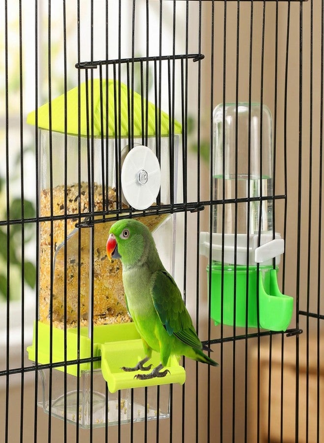 Yaomiao 4 Pcs No Mess Bird Feeders Automatic Parrot Water Dispenser Clear Quail Feeder and Watered Cage Accessories for Small and Medium Parakeet Cockatiel Canary(Assorted,Green) - Image 5