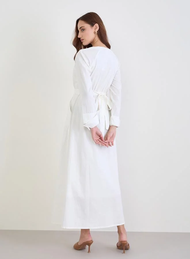 Styli White Cotton Shirt Maxi Dress