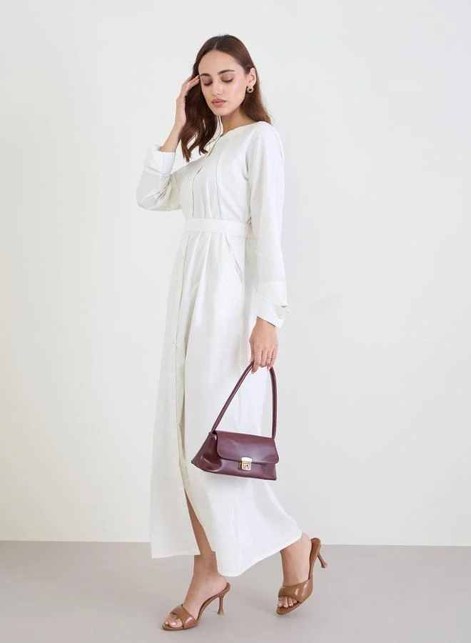 Styli White Cotton Shirt Maxi Dress
