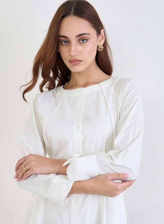 Styli White Cotton Shirt Maxi Dress