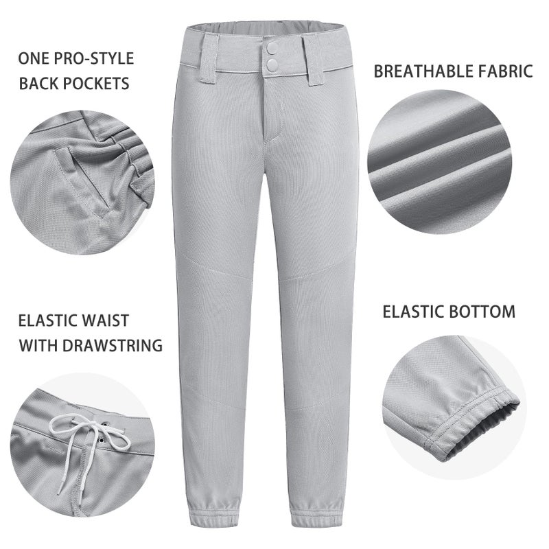 QBK Toddler Baseball Pants Youth Softball Pants Kids Tee Ball Pants for Boy Girl Gray 8-9Y - Image 5