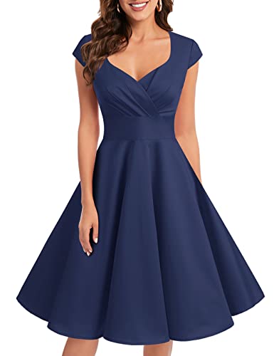 Bbonlinedress 1950s Vintage Cocktail Dress Plus Size Short 50s Style Formal Retro Prom Party Summer Wedding Guest Dresses Navy 2XL - Image 4