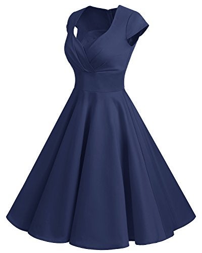 Bbonlinedress 1950s Vintage Cocktail Dress Plus Size Short 50s Style Formal Retro Prom Party Summer Wedding Guest Dresses Navy 2XL - Image 2