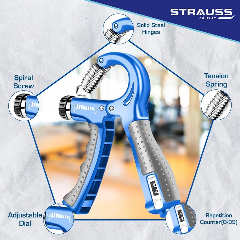 STRAUSS Adjustable Hand Grip with Counter Adjustable Resistance Hand Gripper for Home and Gym Workouts Ideal for Forearm Hand Exercises and Strength Building for Men and Women - Image 2