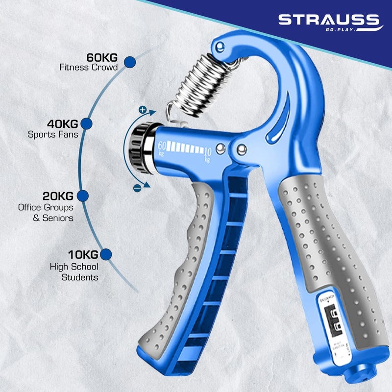 STRAUSS Adjustable Hand Grip with Counter Adjustable Resistance Hand Gripper for Home and Gym Workouts Ideal for Forearm Hand Exercises and Strength Building for Men and Women - Image 3