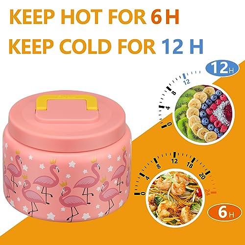 PIQUEBAR 8oz Kids Thermo for Hot Food,Small Lunch Thermos Food Container Stainless Steel,Easy Open Wide Mouth Thermo for Hot Cold Food for Preschool Travel (Pink Flamingos) - Image 3