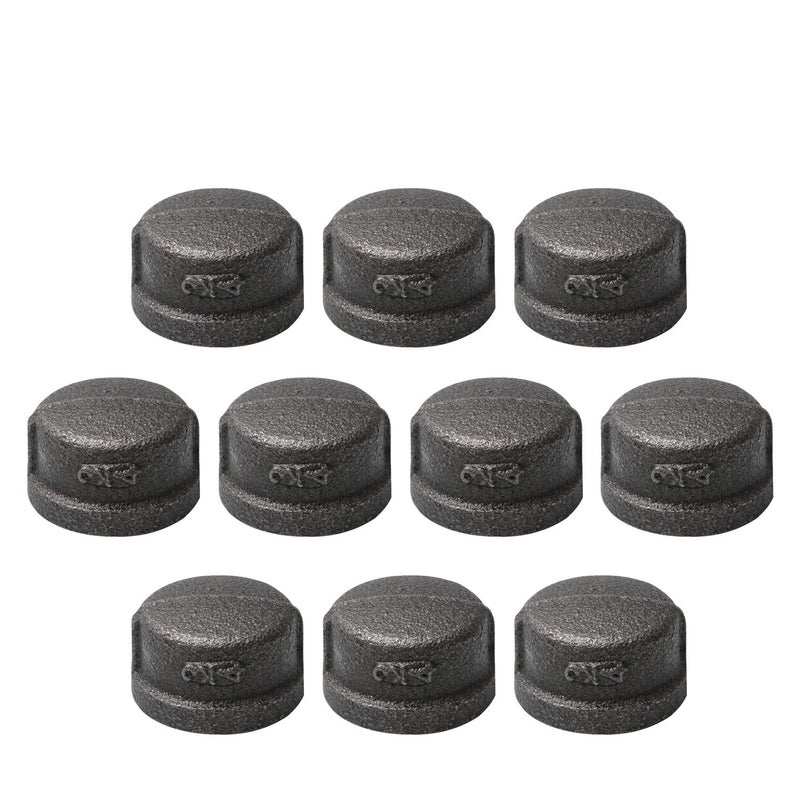 Home TZH 10 Pack Gray Malleable Iron Cast Pipe Caps, 3/4" for Steam-Punk Vintage Shelf Bracket DIY Plumbing Pipe Decor Furniture - Image 1