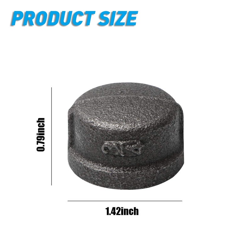 Home TZH 10 Pack Gray Malleable Iron Cast Pipe Caps, 3/4" for Steam-Punk Vintage Shelf Bracket DIY Plumbing Pipe Decor Furniture - Image 2