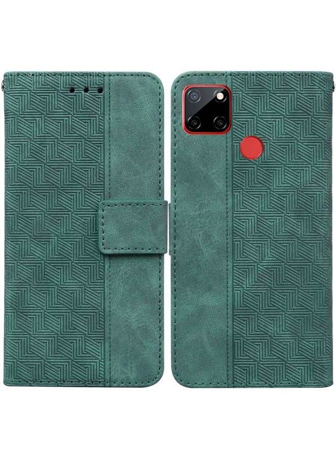 HuHa Case Cover For Realme C12 / Narzo 20 Geometric Embossed Leather Phone Case Green 