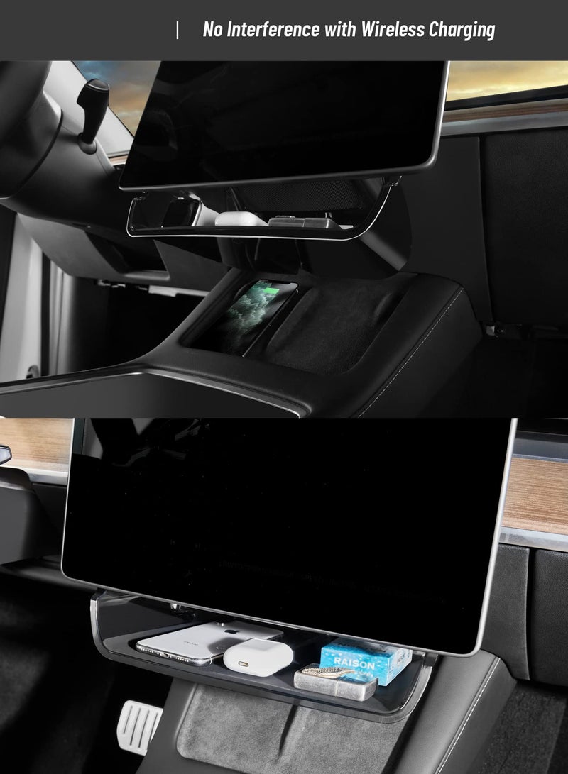 Excefore Center Console Organizer Tray for Tesla Model 3/Y, Magnetic Behind Screen Storage Tray, Dashboard Organizer Tissue Holder, Compatible with Tesla Model 3/Y Accessories (Transparent) - Image 4