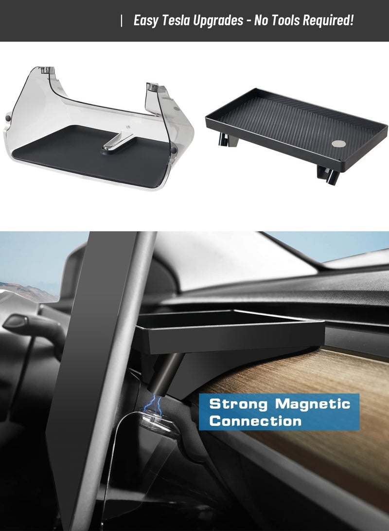 Excefore Center Console Organizer Tray for Tesla Model 3/Y, Magnetic Behind Screen Storage Tray, Dashboard Organizer Tissue Holder, Compatible with Tesla Model 3/Y Accessories (Transparent) - Image 3