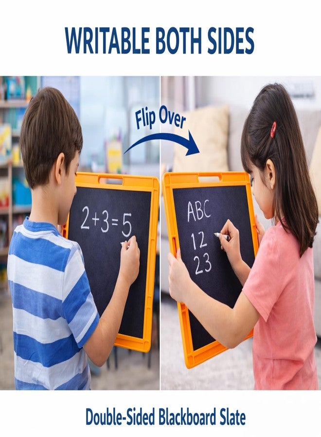 YAJNAS Double Sided Blackboard Slate with Handle for Kids Chalkboard Writing Drawing Learning Board Pre Writing Practice Educational Toy for Toddlers Preschool Nursery LKG UKG Children 10x12 Inch - Image 4