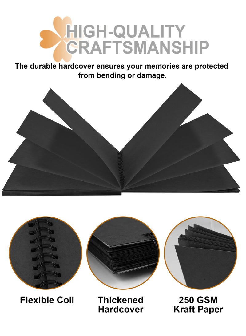 هومار كيت ألبوم قصاصات ورق كرافت بغلاف مقوى مقاس 8 × 8 بوصة، 40 صفحة، ألبومات صور، دفتر ذكريات مع قلم معدني لحفلات الزفاف والذكرى السنوية للعائلة (أسود، 8 بوصة) - Image 4